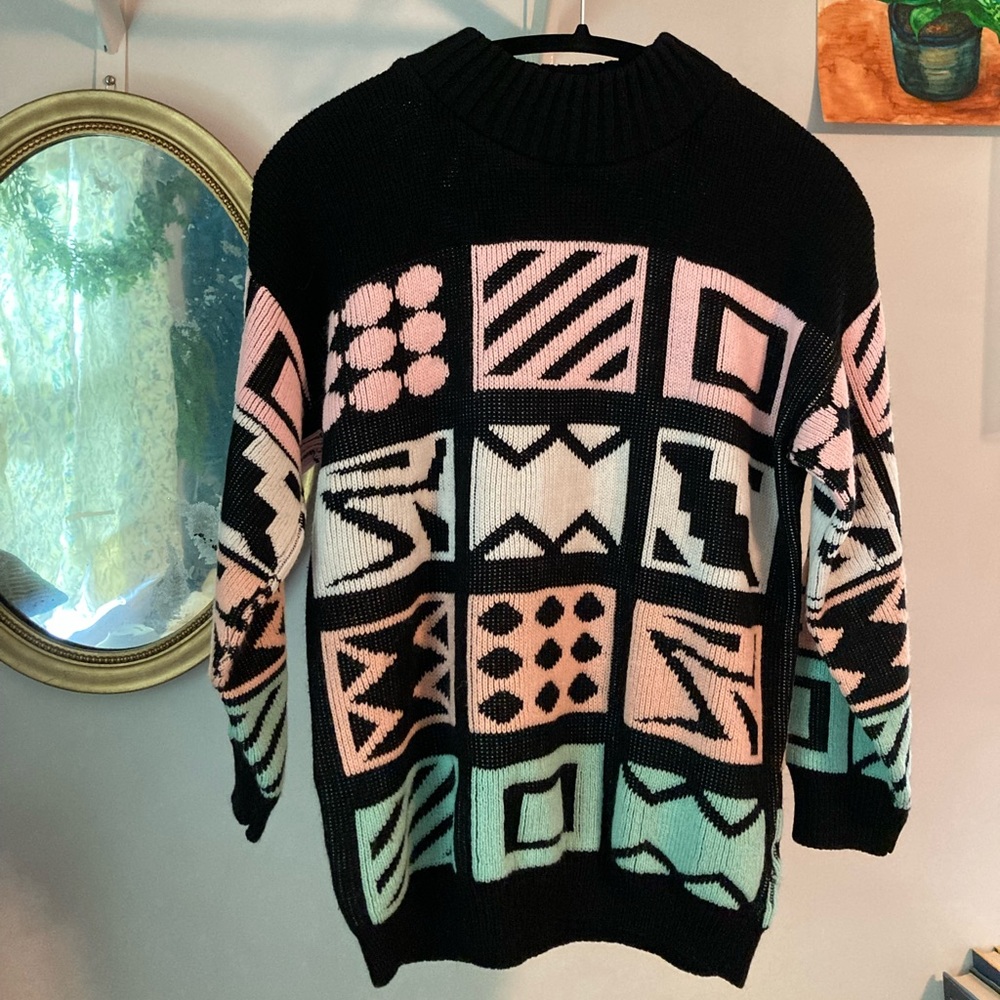 80s Sweater Abstract Geometric Pastel Size M
